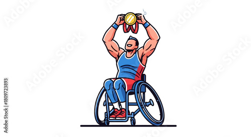 Wheelchair Basketball Champion Celebrating Victory with Gold Medal