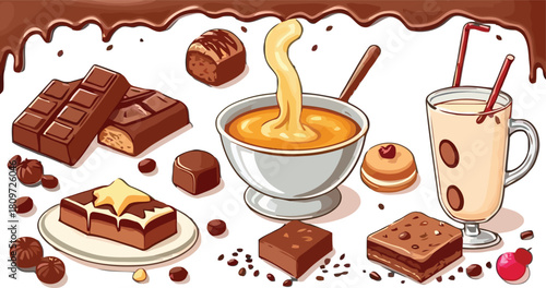 Coffee cup with chocolate sweets on a white background
