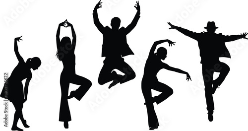 Dance silhouette vector, dynamic dancer pose, black figure illustration, expressive movement design, stylish body motion, energetic performance art, creative shape