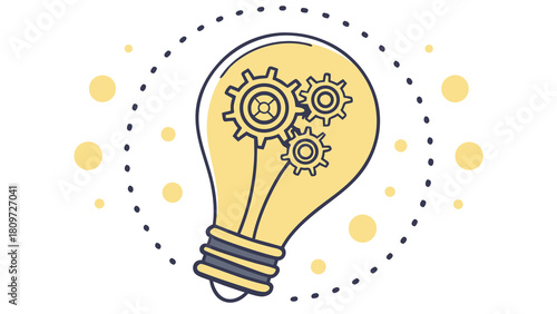 Brilliant innovation concept illustration with gears inside a lightbulb, symbolizing creative solutions and ingenuity for business and technology ventures