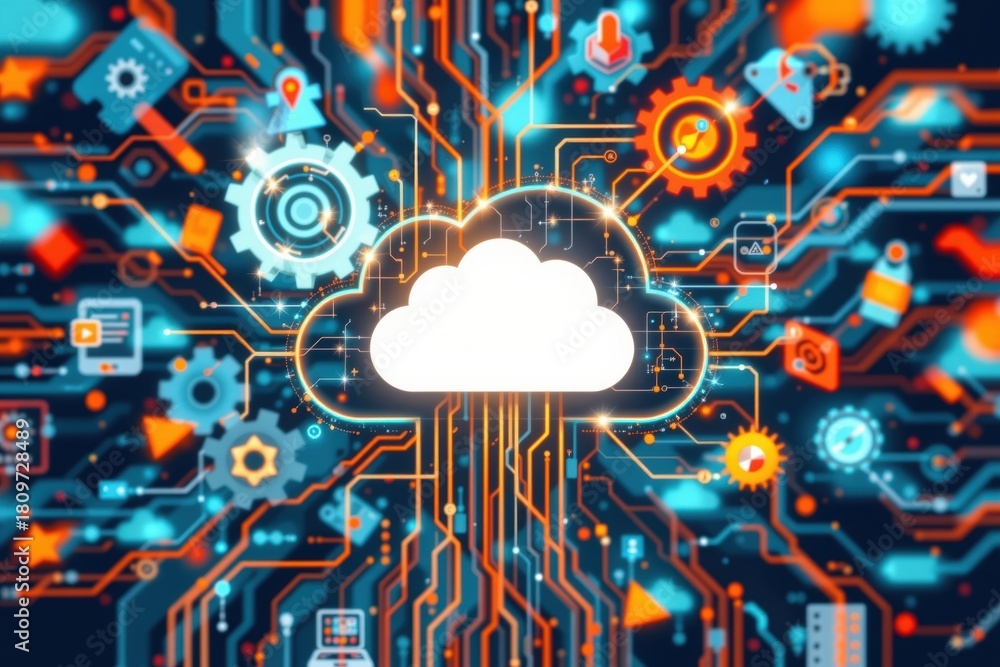 Obraz premium Exploring digital cloud computing networks for modern technology solutions a virtual environment perspective