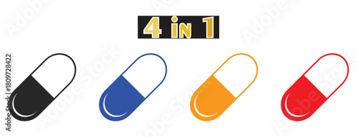 Pharmaceutical Medicine Capsule Icon Set, Healthcare and Pharmacy