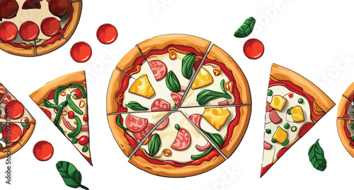 Vegetable tomato and cheese pizza illustration vector design
