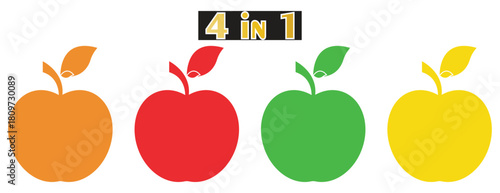 Healthy Organic Apple Fruit Icon Set, Fresh Produce and Natural Food Symbol, Colorful Flat Design Orange Red Green Yellow Vector