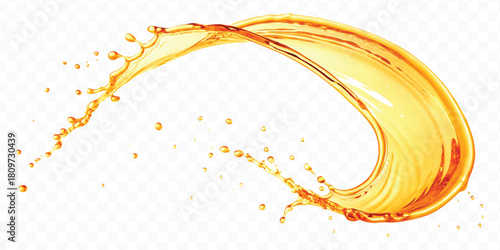 abstract fresh liquid honey or oil splash in mid air cut and curve style isolated on transparent background