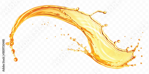 abstract fresh liquid honey or oil splash in mid air cut and curve style isolated on transparent background