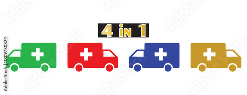 Emergency Medical Ambulance Vehicle Icon Set, Fast Rescue Transport