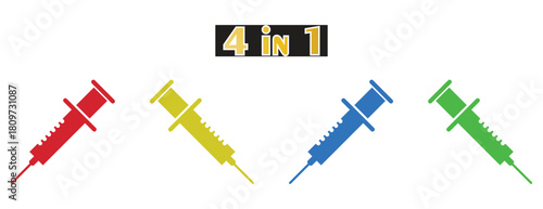Medical Syringe Injection Icon Set, Drug Delivery and Vaccination Symbol, Colorful Flat Design Healthcare Technology