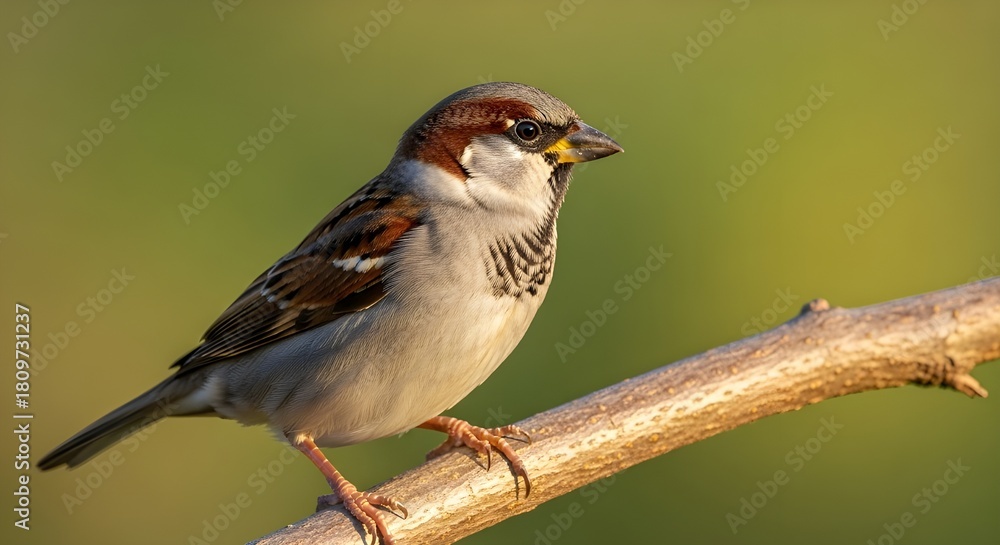 Fototapeta premium Sparrow Bird Sitting on Branch with Natural Background