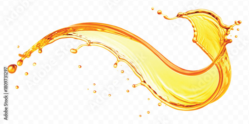 abstract fresh liquid honey or oil splash in mid air cut and curve style isolated on transparent background