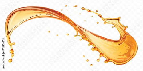 abstract fresh liquid honey or oil splash in mid air cut and curve style isolated on transparent background