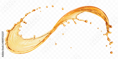 abstract fresh liquid honey or oil splash in mid air cut and curve style isolated on transparent background
