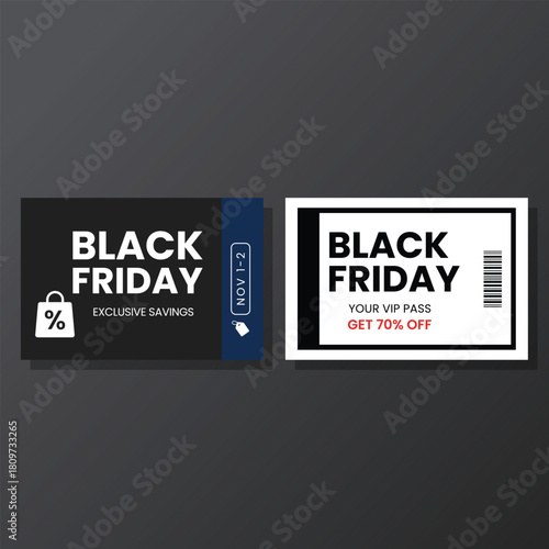 Black Friday exclusive discount tickets: 70% off VIP pass and savings event promotion design