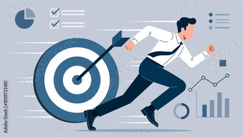 Business Professional Running Toward Target Goal Illustration