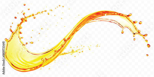 abstract fresh liquid honey or oil splash in mid air cut and curve style isolated on transparent background