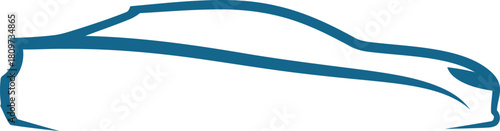 Sleek Modern Car Silhouette Outline in Teal Blue on White Background for Automotive Design Needs and Creative Projects representing Transportation Industry