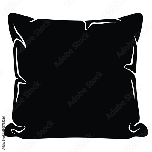 A simple black and white illustration of a square decorative pillow