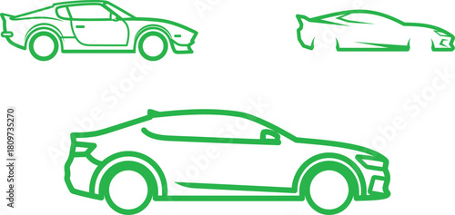 Vector Illustration of Three Different Car Silhouettes in Green Modern Automotive Design Transportation Concept Illustration of Automotive Industry with Classic and Modern Vehicles