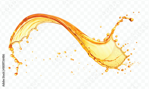 abstract fresh liquid honey or oil splash in mid air cut and curve style isolated on transparent background