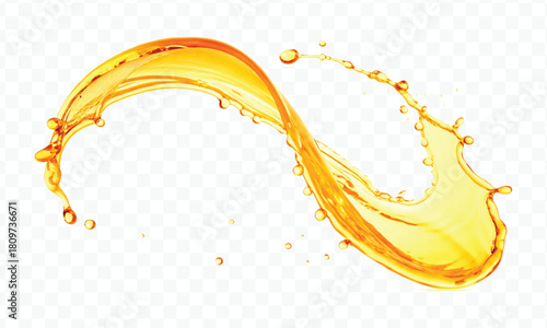 abstract fresh liquid honey or oil splash in mid air cut and curve style isolated on transparent background
