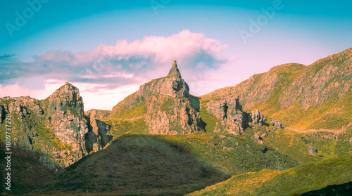 Fotografija A view from the Quiraing, a rugged landform on the Isle of Skye in Scotland popular with hikers