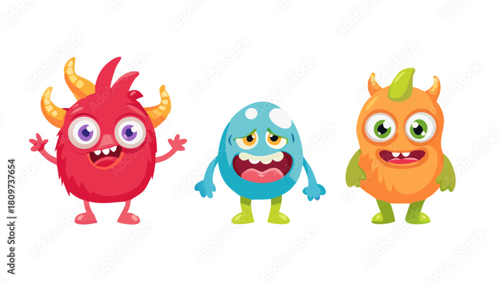 Fototapeta premium Cute Cartoon Monster Characters Set .vector icon.3D cute monster png cut out element set 