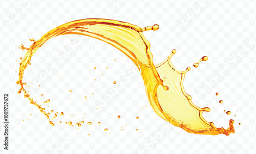 abstract fresh liquid honey or oil splash in mid air cut and curve style isolated on transparent background