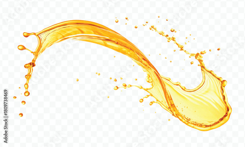 abstract fresh liquid honey or oil splash in mid air cut and curve style isolated on transparent background