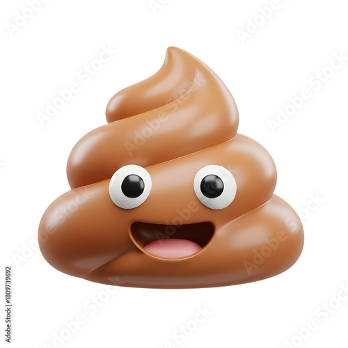 Smiling poop emoji with tongue out isolated on transparent background
