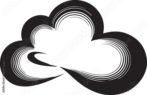 Abstract swirling data cloud with neon gradient trails. Flat black silhouette editable vector illustration