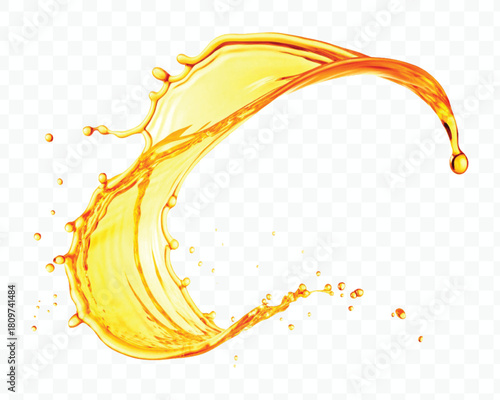 abstract fresh liquid honey or oil splash in mid air cut and curve style isolated on transparent background
