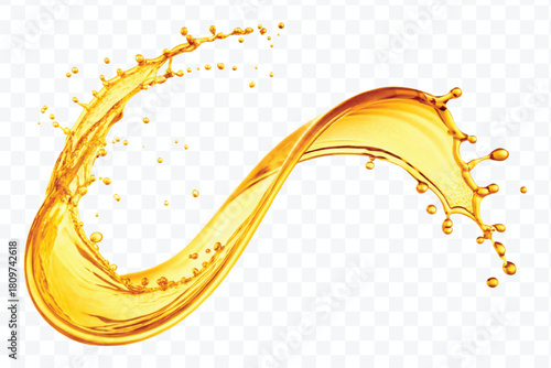 abstract fresh liquid honey or oil splash in mid air cut and curve style isolated on transparent background