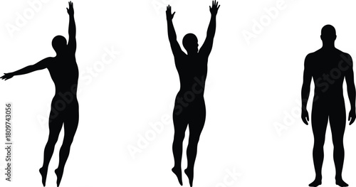 Silhouette of male figures in dynamic poses symbolizing freedom and success