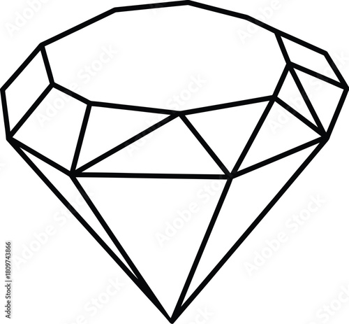 A simple line drawing of a diamond, showcasing its facets and geometric shape with clean and elegant lines