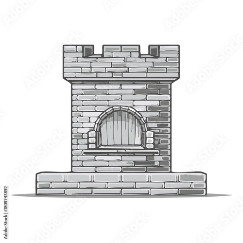 Medieval Stone Castle Tower Turret with Wooden Door and Crenellations