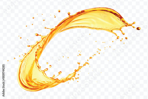 abstract fresh liquid honey or oil splash in mid air cut and curve style isolated on transparent background