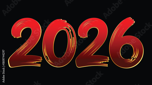 Bold Black Brush Stroke Numbers Forming the Year 2026 new year future