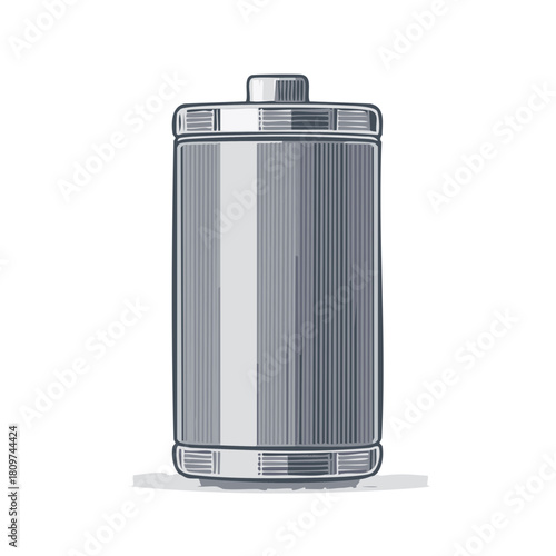 Classic cylindrical battery isolated on white, retro style illustration