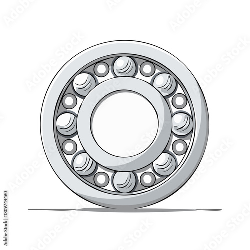 Cartoon style single metal ball bearing mechanical part isolated on white background