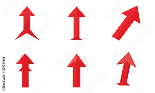 Bold Red Arrow Icon Set Featuring Diverse Upward Directional Graphic Styles.