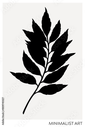 Curry leaves silhouette illustration. Minimalist art botanical poster template. Trinket design element. NOT AI generated