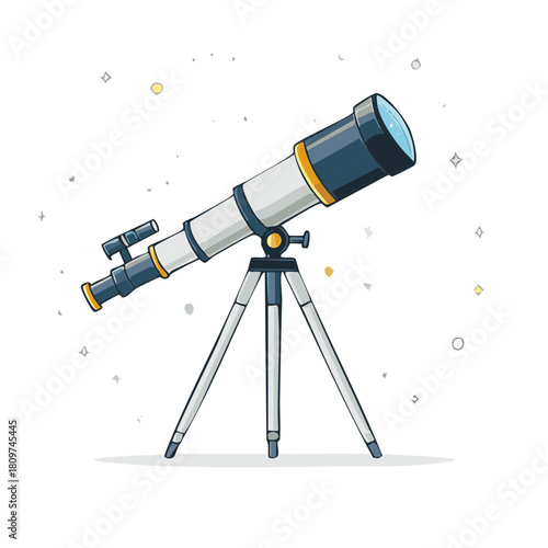 Astronomical Telescope on a Tripod with Stars and Planets Illustration