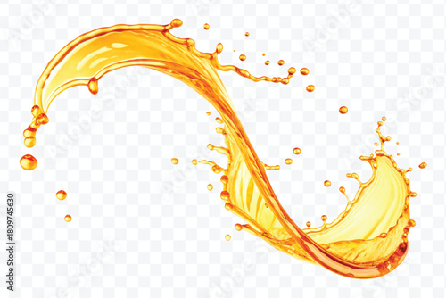 abstract fresh liquid honey or oil splash in mid air cut and curve style isolated on transparent background