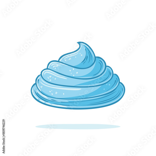 Cartoon illustration of blue whipped cream swirl design