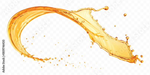 abstract fresh liquid honey or oil splash in mid air cut and curve style isolated on transparent background