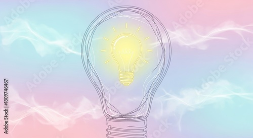 A bright idea radiates within a softly colored cloudscape innovation symbol