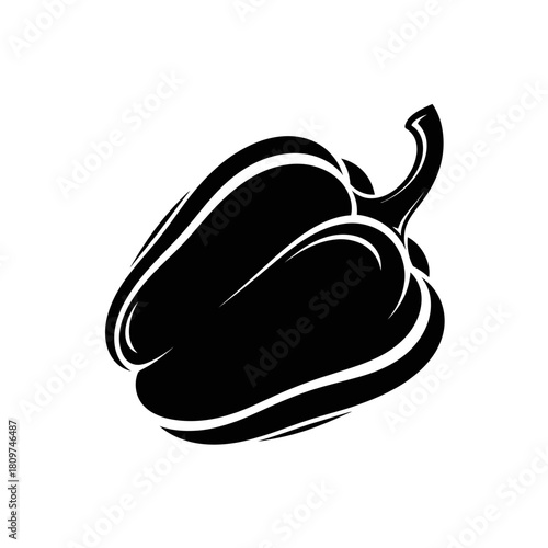 Dynamic Stylized Silhouette of a Bell Pepper with a Flowing Outline, Graphic Appeal.