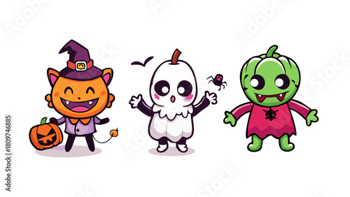 Collection of cute cartoon halloween characters isolated on white background .vector icon