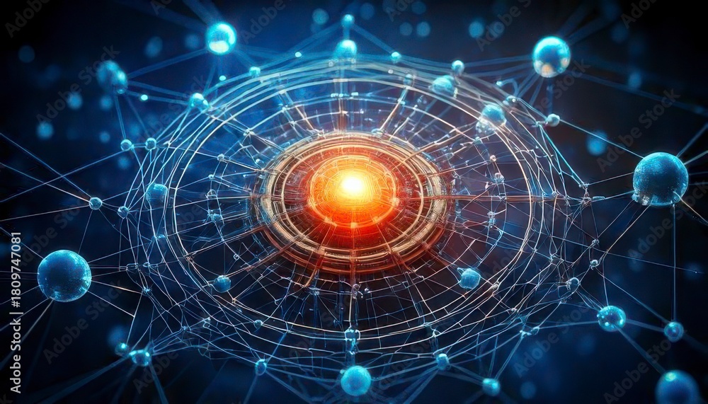 Obraz premium Futuristic Digital Network with Glowing Central Core