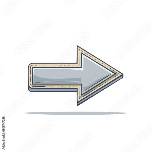 Illustrated right arrow illustration with stitched edges pointing towards the right side.